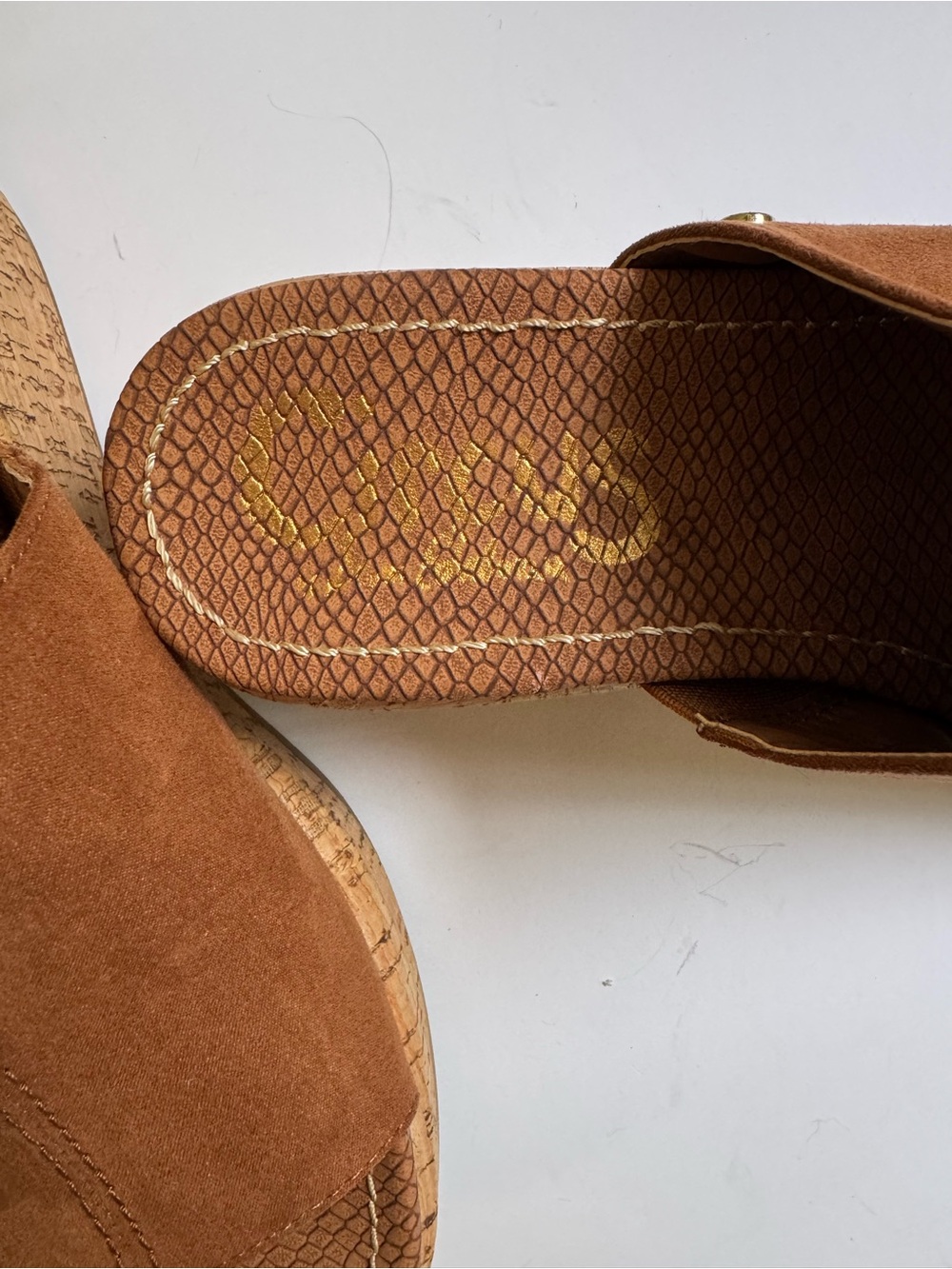 Sam Edelman Circus Women’s Faux Suede Cork Wedge Slide - Golden Brown - Picture 6 of 7